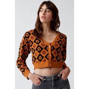 NWT LA Hearts PacSun Womens Rust Floral Cropped Cardigan Sweater Size M